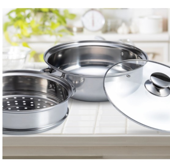 [VAIMAR] antique stainless steel 28cm 2- tier steamer