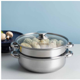 [VAIMAR] antique stainless steel 28cm 2- tier steamer