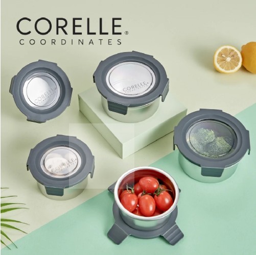 [Corelle] Coordinating Stainless Steel Sealed Container Round 5 Types