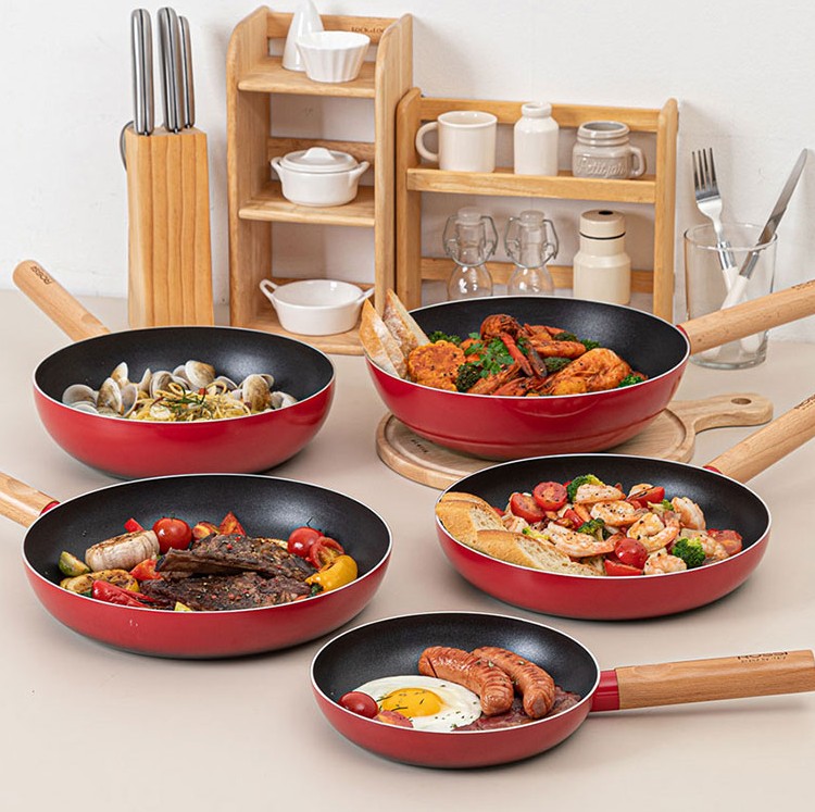 [ROSSI] IH Two-tone Red Frying Pan 5 Types