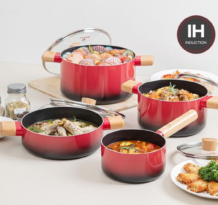 [ROSSI]IH Two-tone Red 4-piece Pot Set