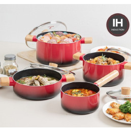 [ROSSI]IH Two-tone Red 4-piece Pot Set